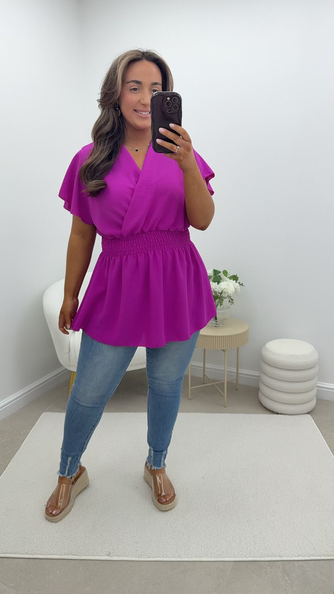 Kate V Neck Magic Frill Top Magenta