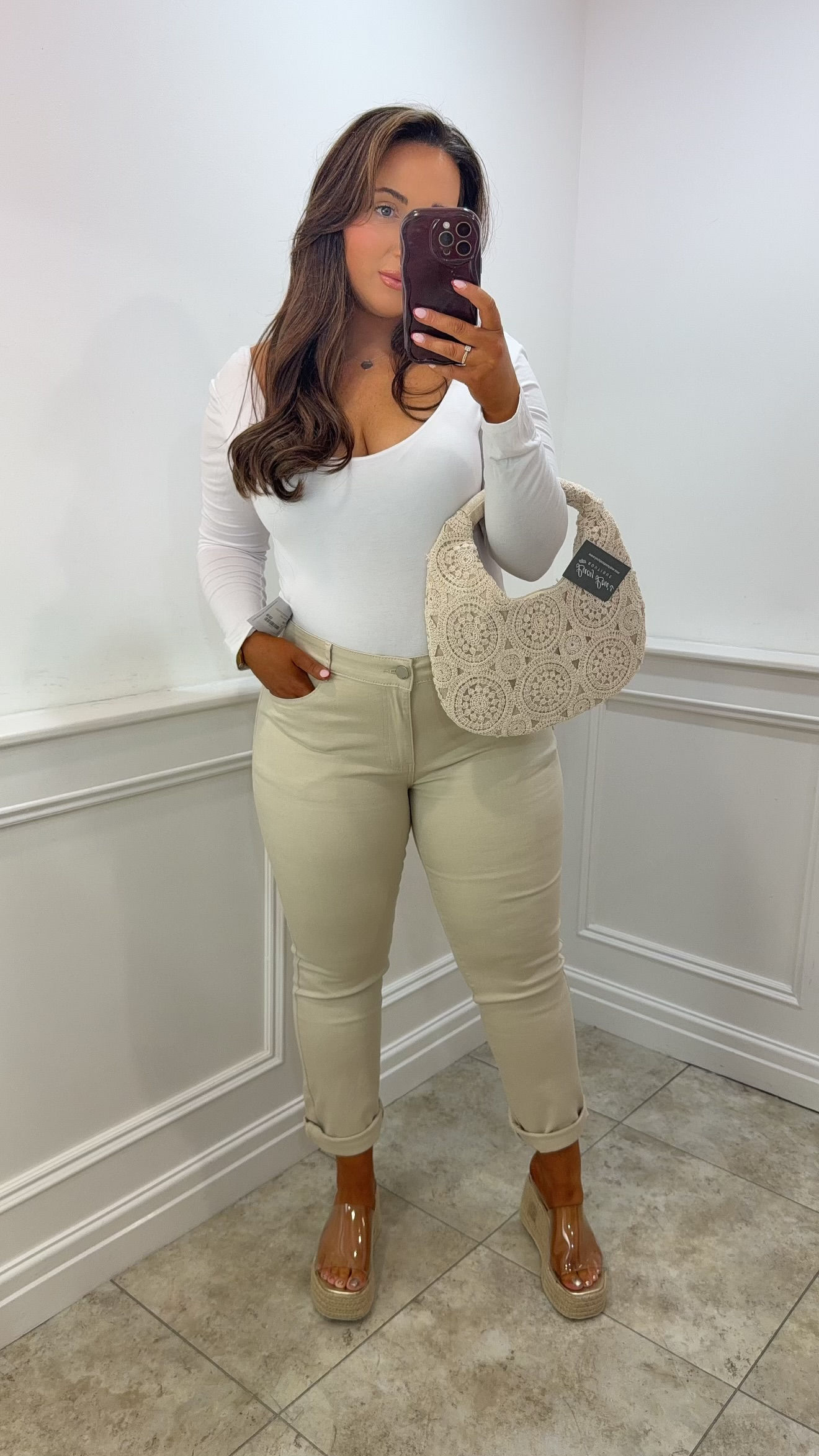 Florrie Stretch Rolled Up Denim Jean Beige