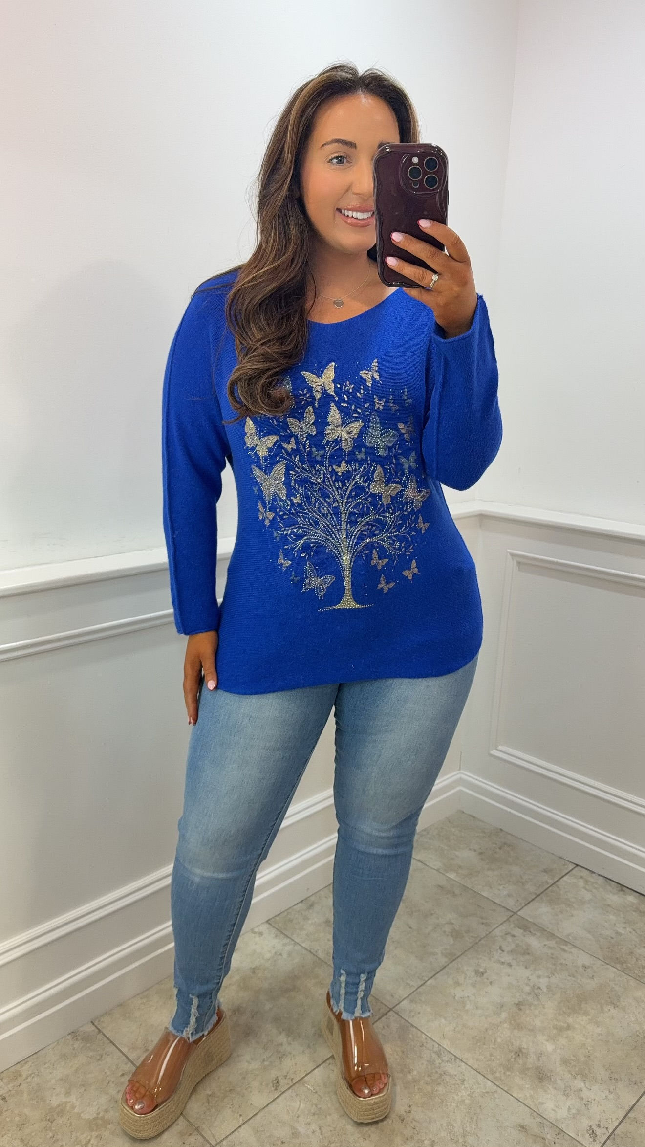 Belle Butterfly Sparkle Soft Knit Jumper Cobalt Blue