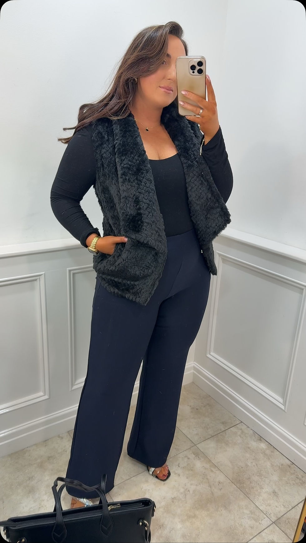 Phillipa Soft Fur Waistcoat Jacket Black