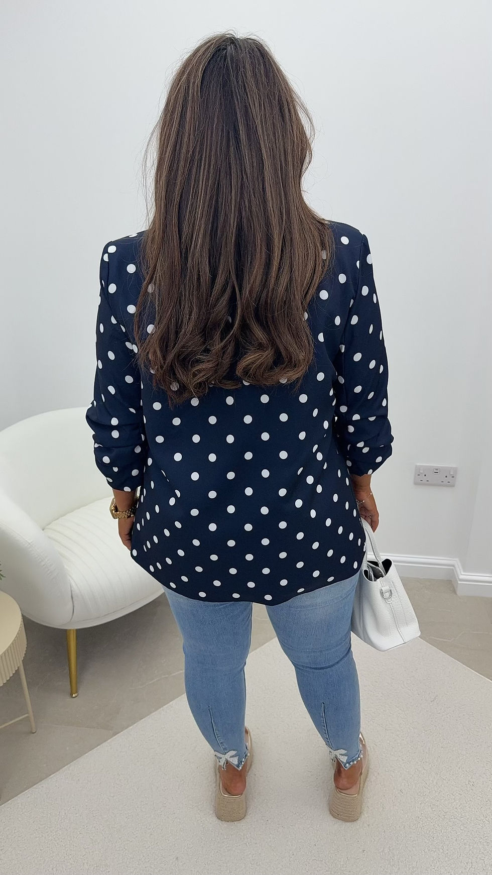 Thumbnail: Missi Polkadot Ruched Sleeve Blazer Navy