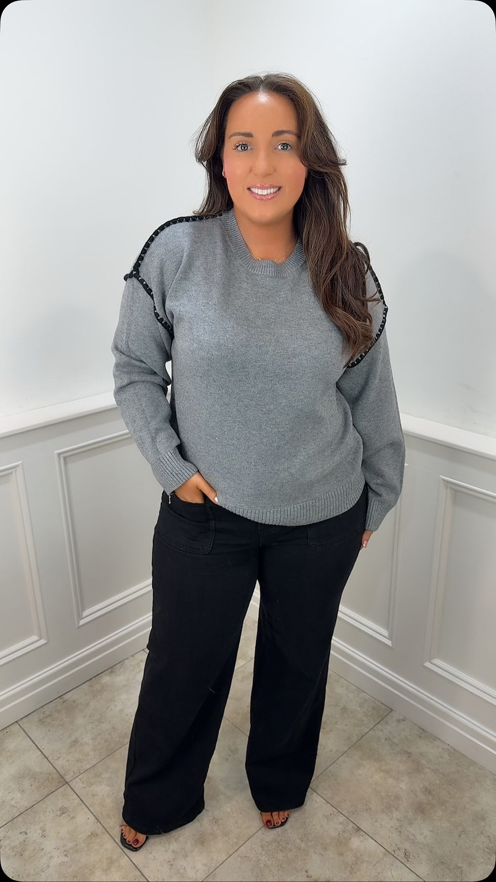 Millie Stitch Detail Soft Jumper Grey