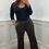 Thumbnail: Nancy Button Pocket Wide Leg Jogger Chocolate