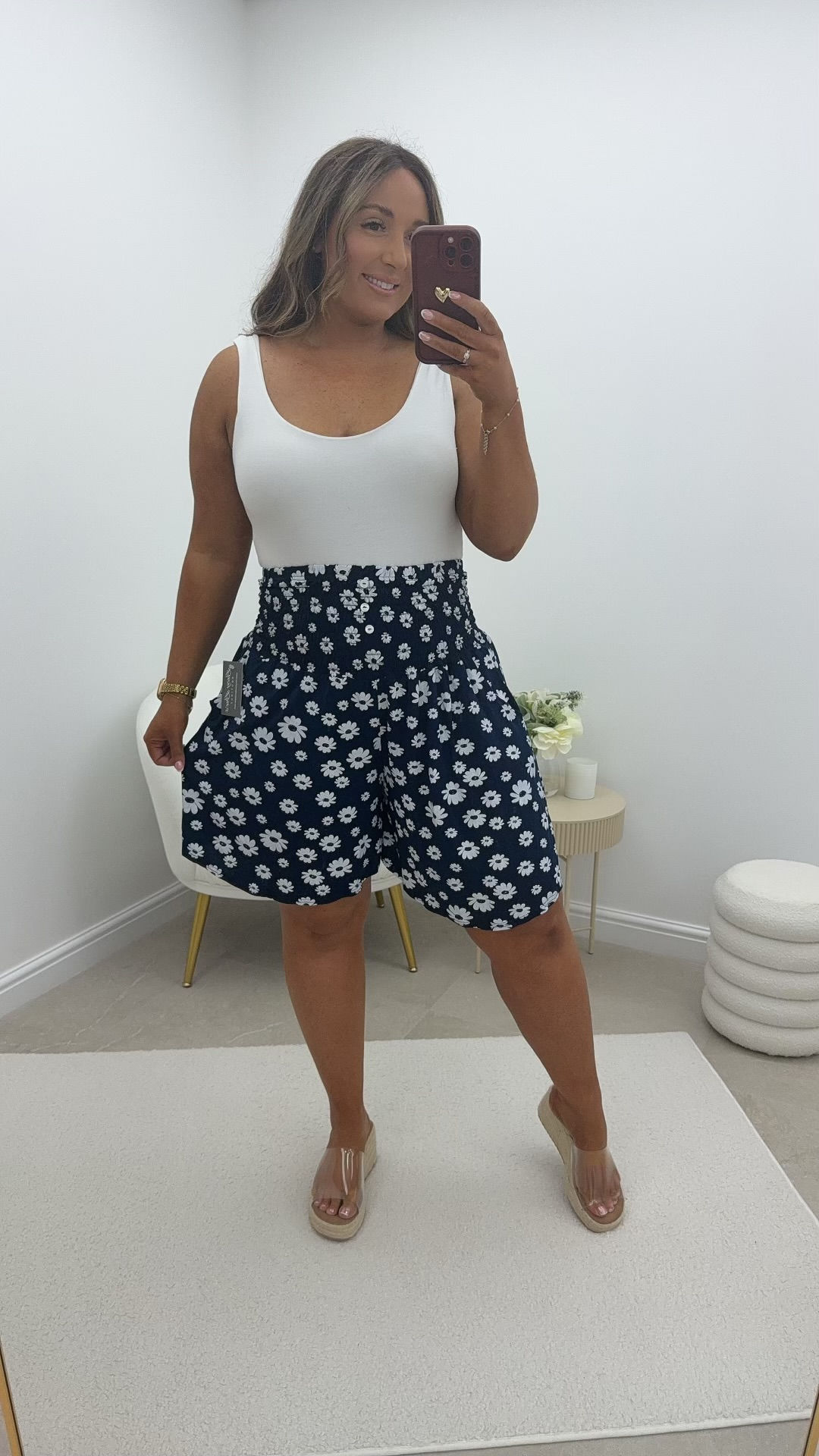 Maralyn Magic Elastic High Waist Stretchy Shorts Daisy Navy