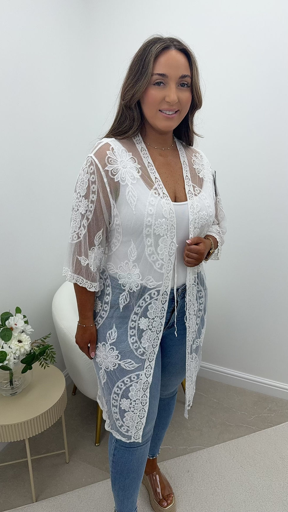 Thumbnail: Francesca Crochet Detailed Kimono White