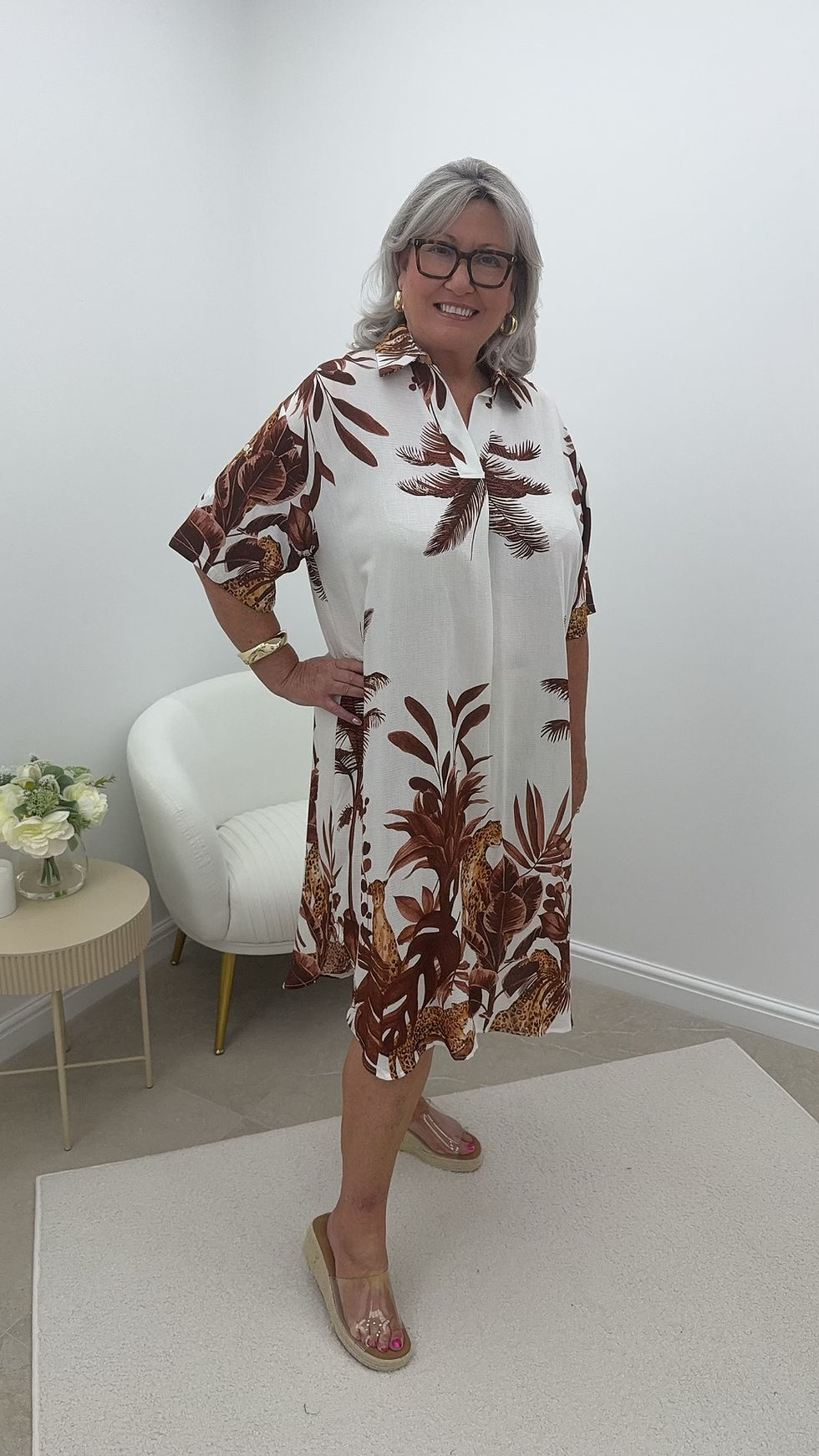 Thumbnail: Saphire Palm Shirt Dress Brown