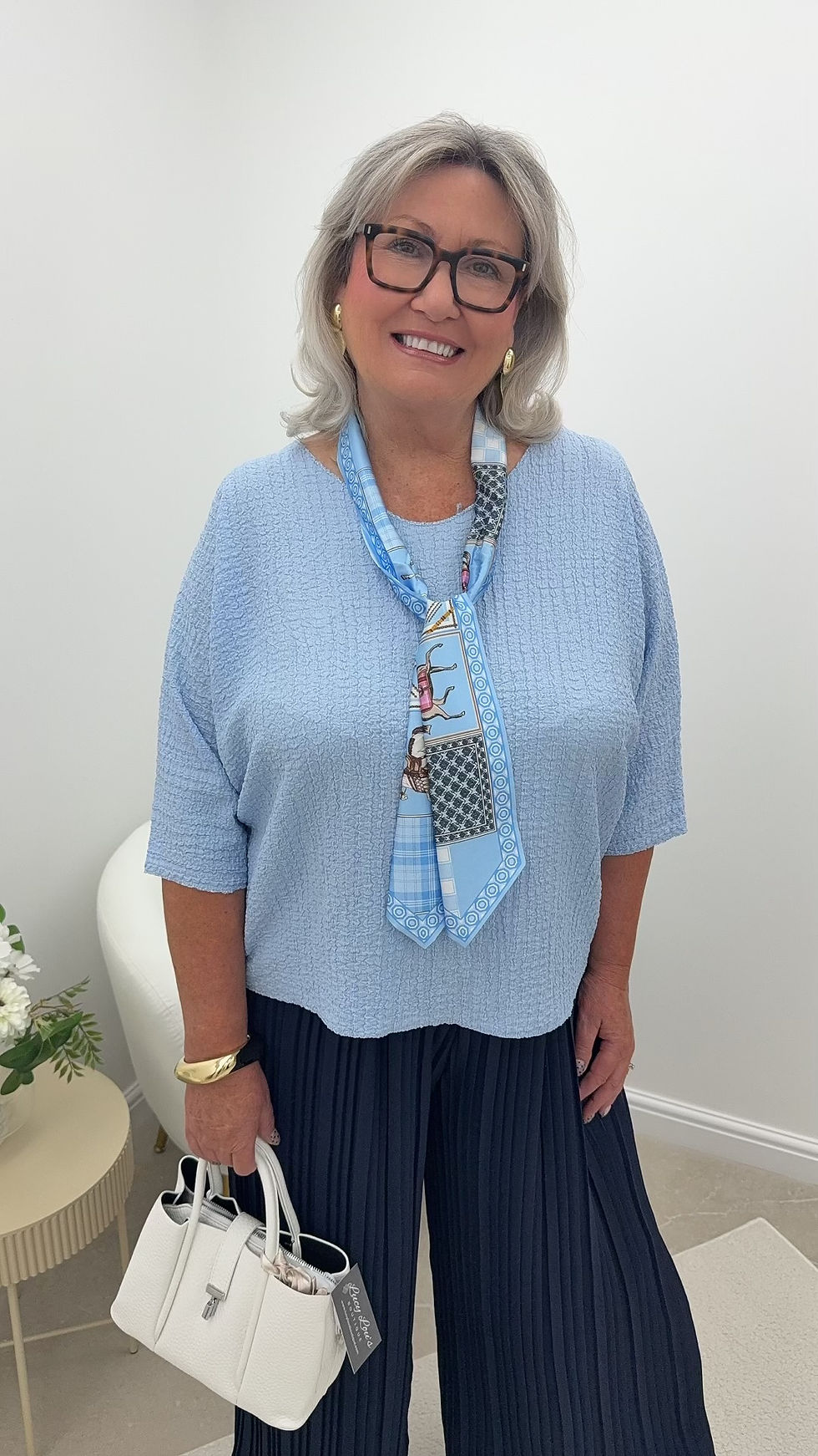 Thumbnail: Belinda Scarf Waffle Top Baby Blue