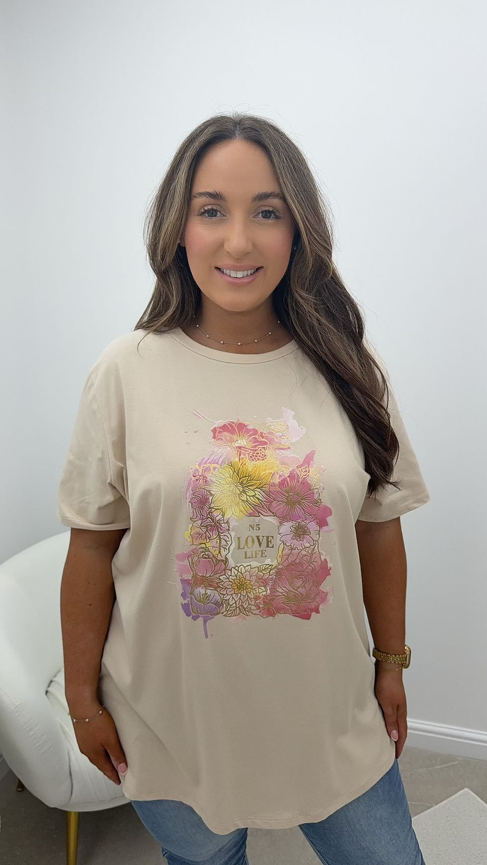 Thumbnail: Bethany Statement Printed T-Shirt Perfume Beige