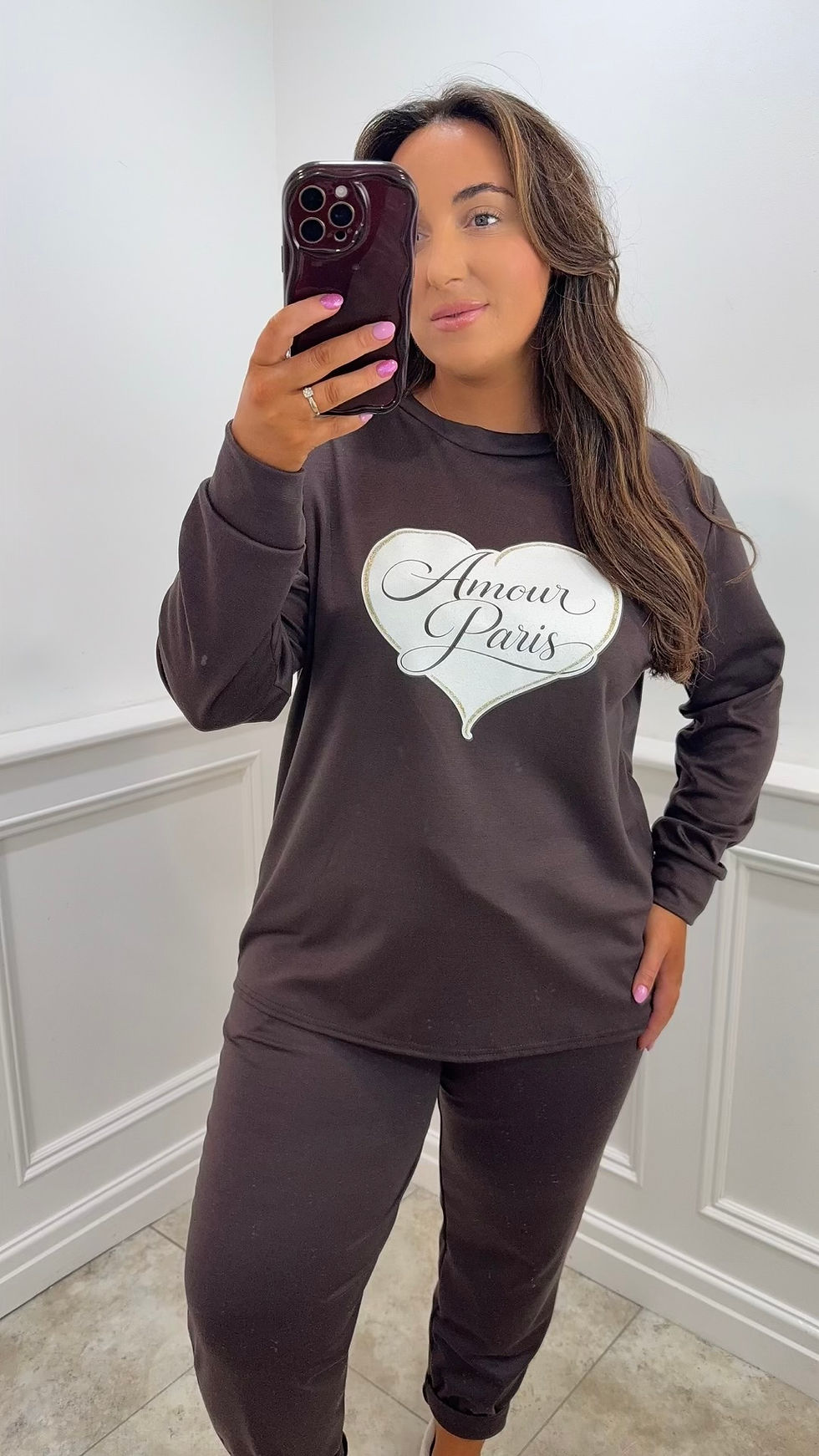 Thumbnail: Eliza Heart Amour Sparkle Heart Lounge Set Chocolate