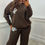 Thumbnail: Violet Logo Knitted Wide Leg Lounge Set Chocolate