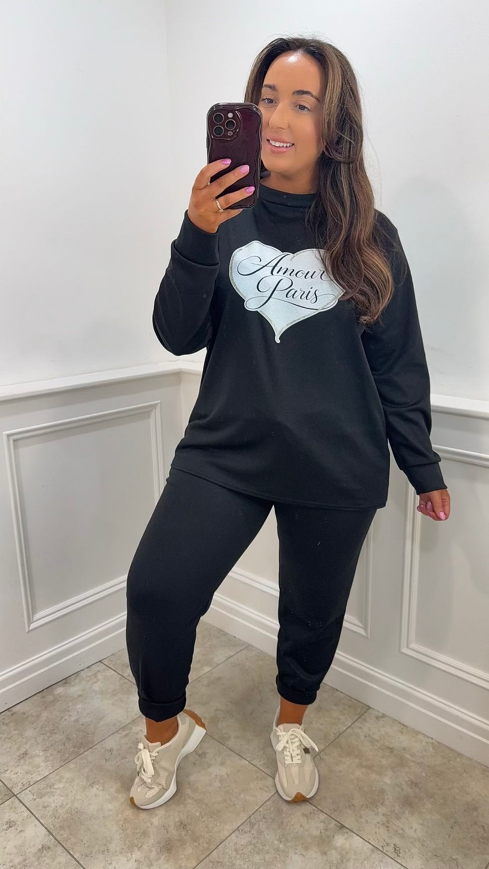 Thumbnail: Eliza Heart Amour Sparkle Heart Lounge Set Black