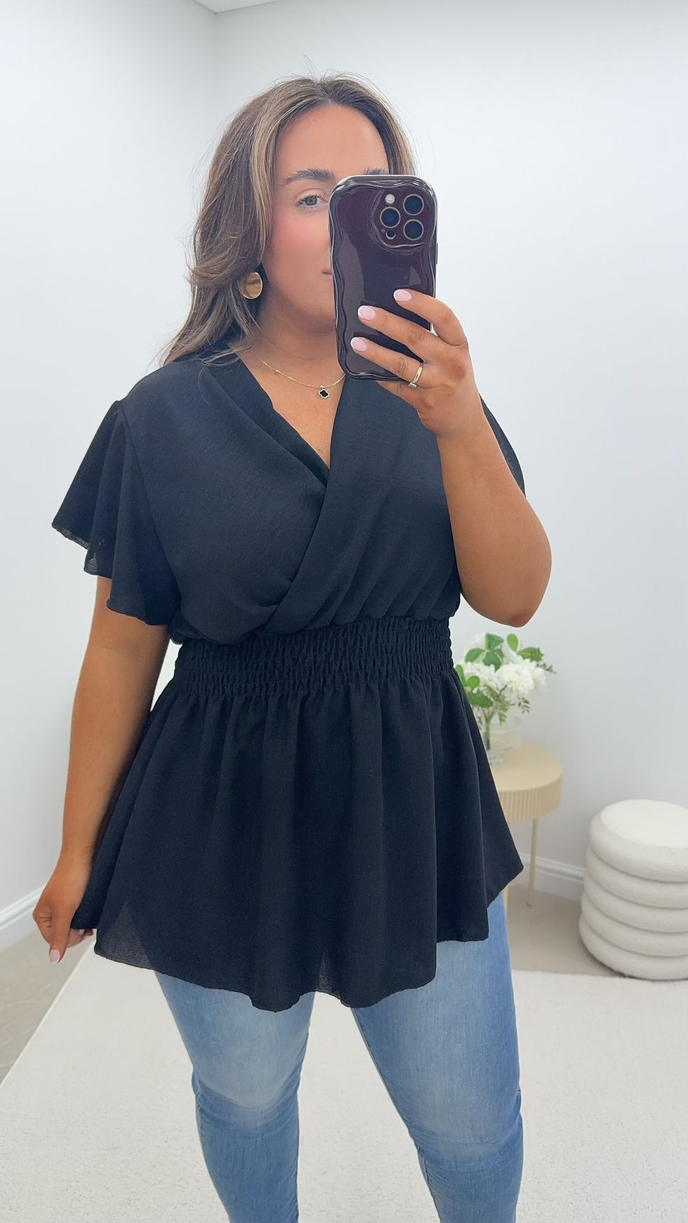 Thumbnail: Kate V Neck Magic Frill Top Black