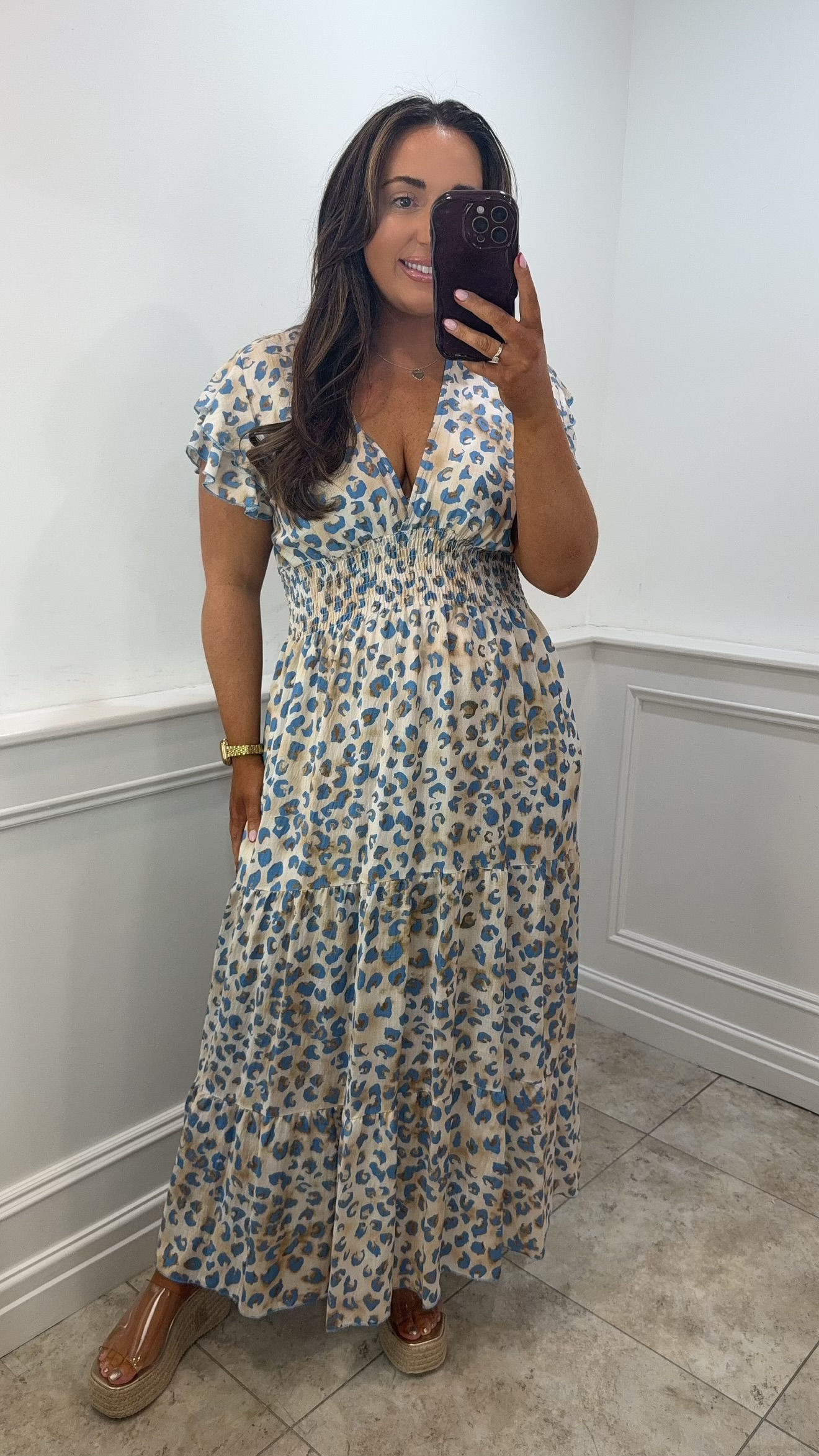 Freya Magic Frill Sleeve V Neck Maxi Dress Blue Leop