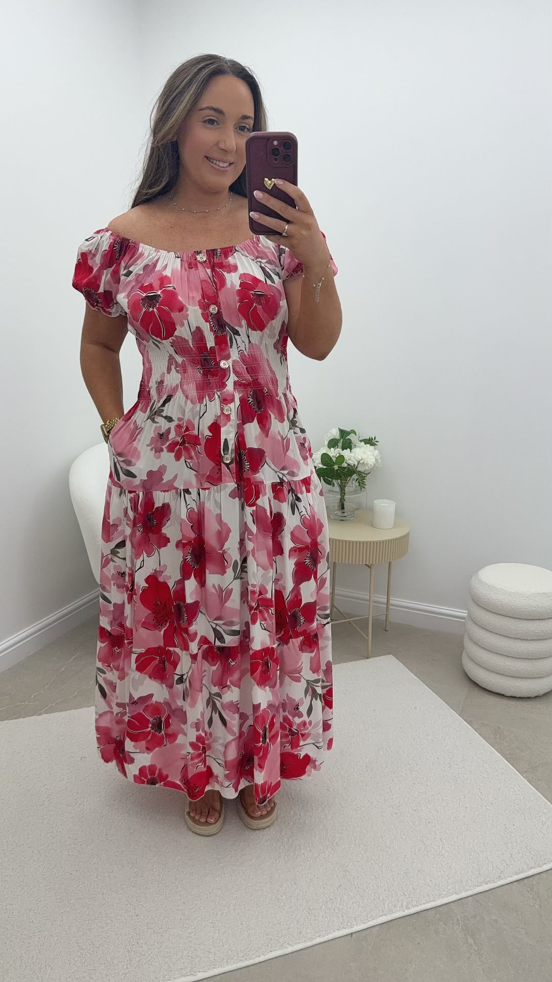Zelda Gold Button Magic Maxi Dress Floral Red