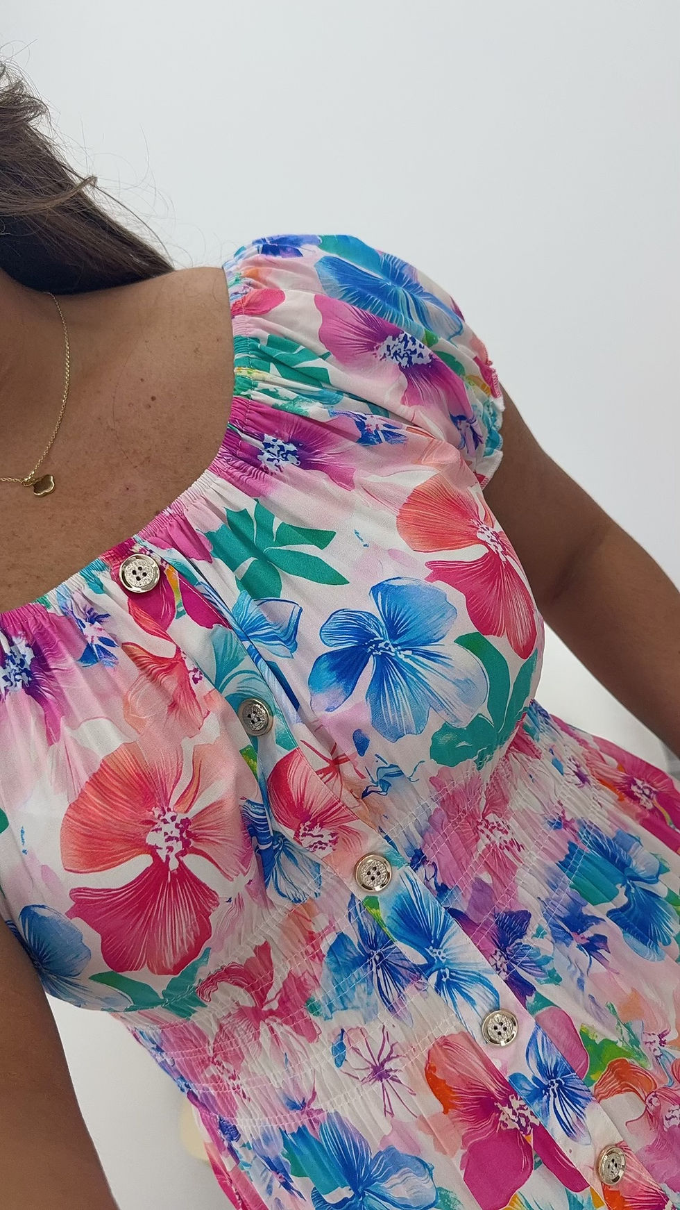 Thumbnail: Olivia Gold Button Magic Midi Dress Multi Colour