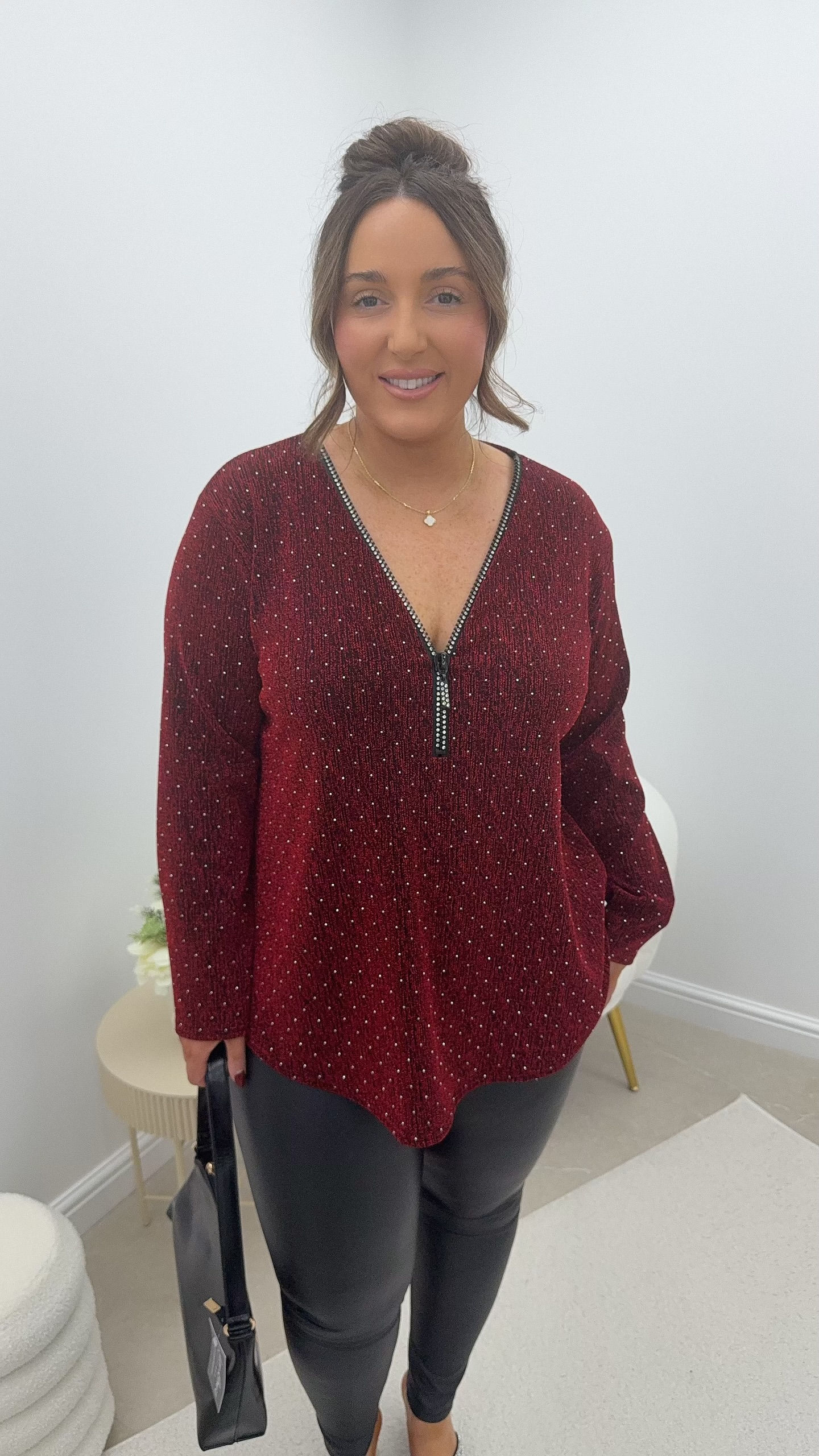 Clara Gem Sparkle Shimmer Zip Top Red
