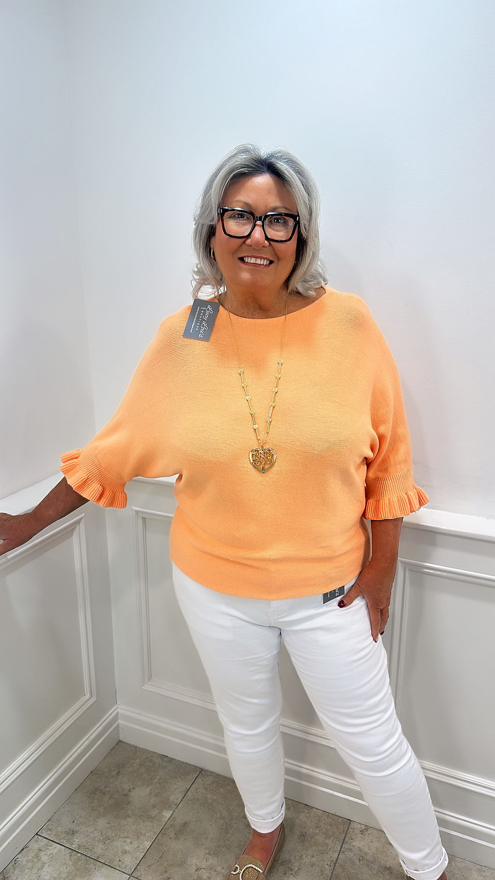 Nicky Frill Sleeve Soft Knit Top Orange