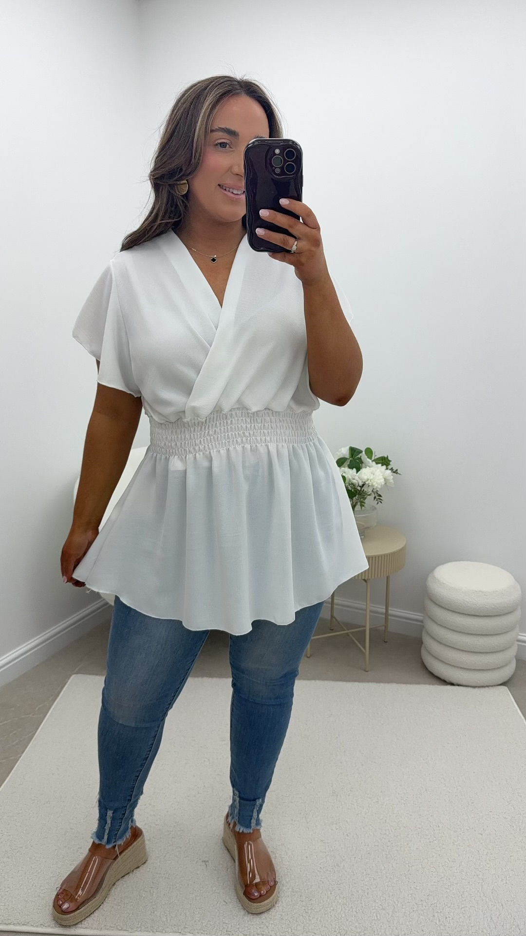 Kate V Neck Magic Frill Top White