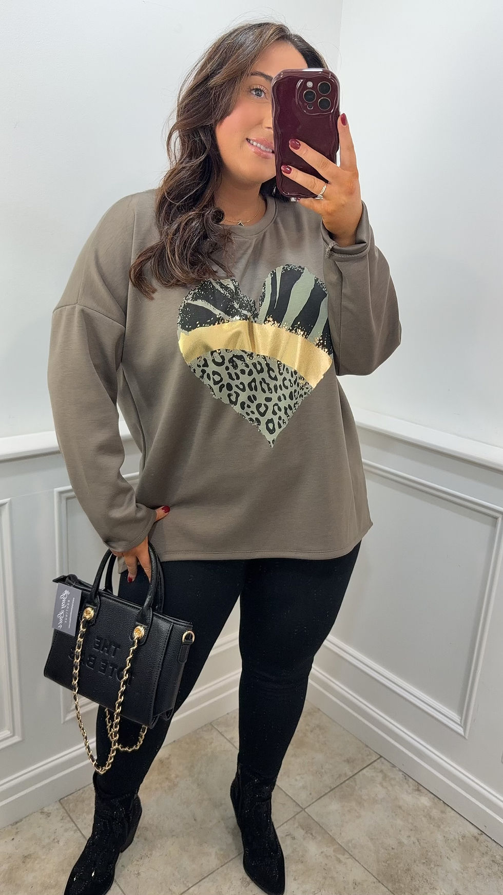 Melvin Heart Animal Detail Sweater Mocha