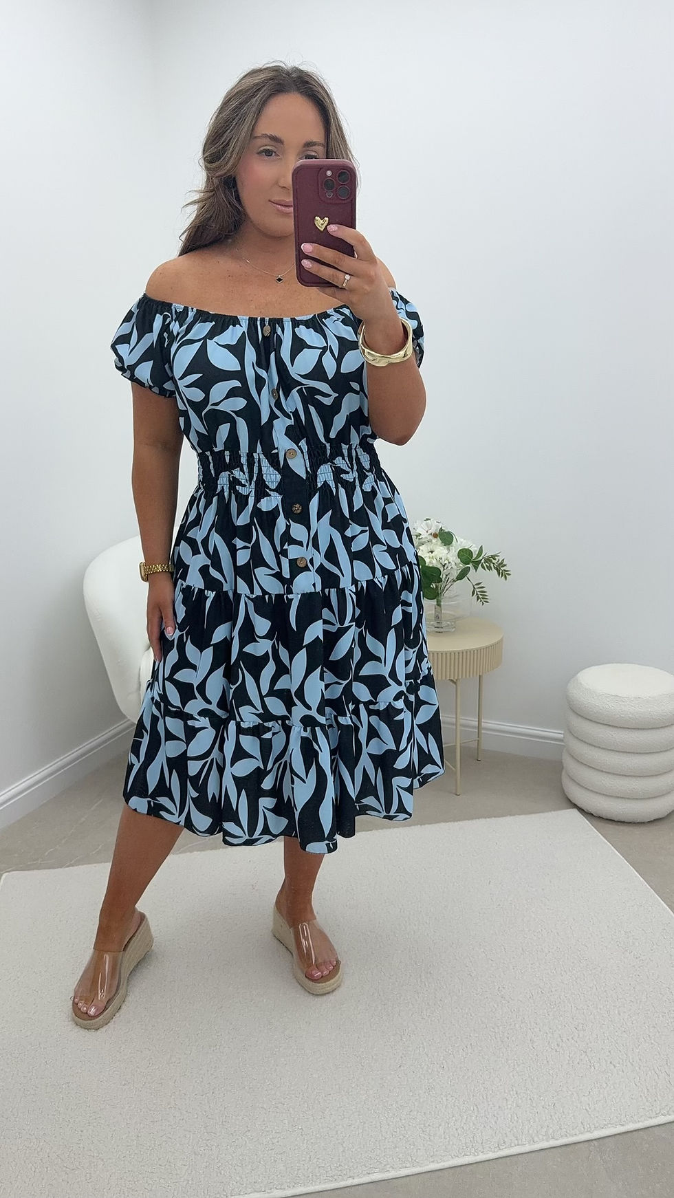 Thumbnail: Jade Leaf Printed Chiffon Magic Dress Blue