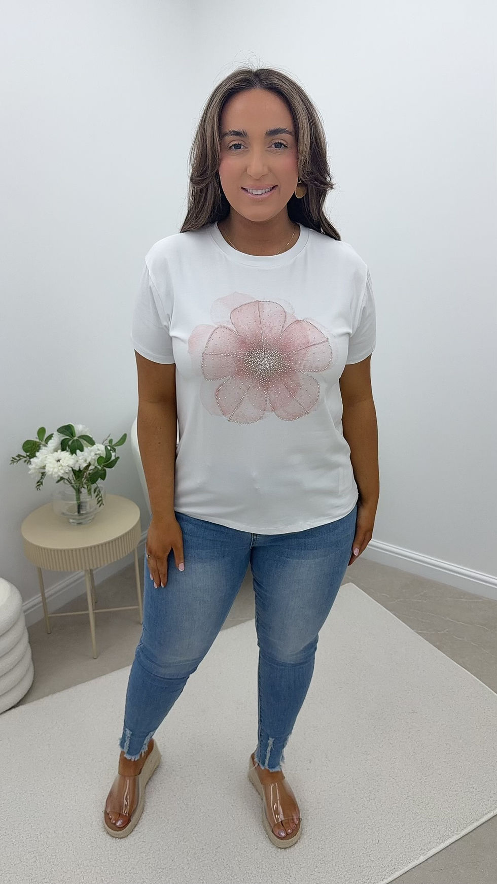 Thumbnail: Kelly Statement Stretchy T-Shirt Flower Sparkle Pink