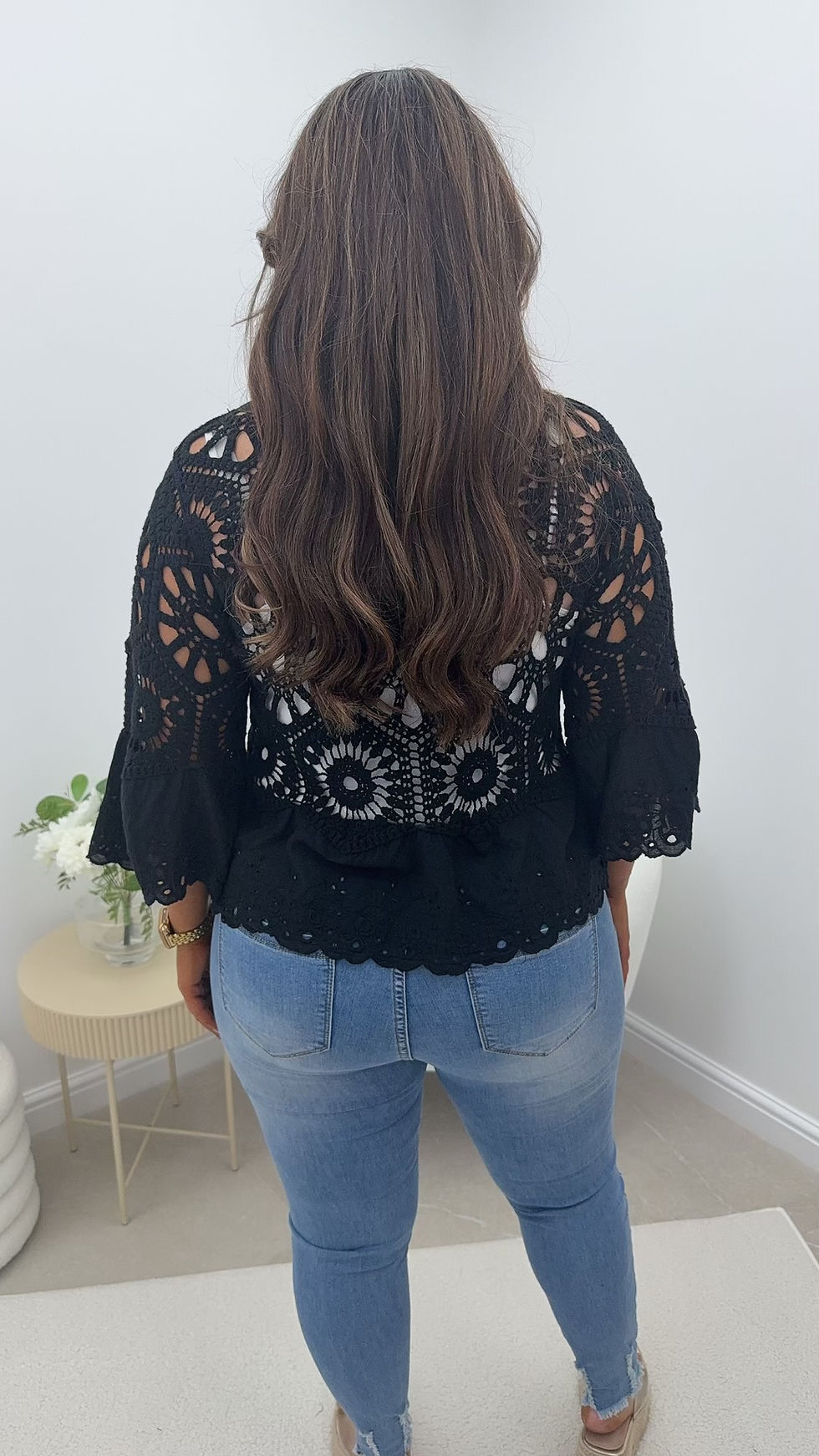 Thumbnail: Bridget Crochet Button Cardy Jacket Black