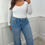 Thumbnail: Hannah Sparkle Stitch Heart Wide Leg Jean Blue