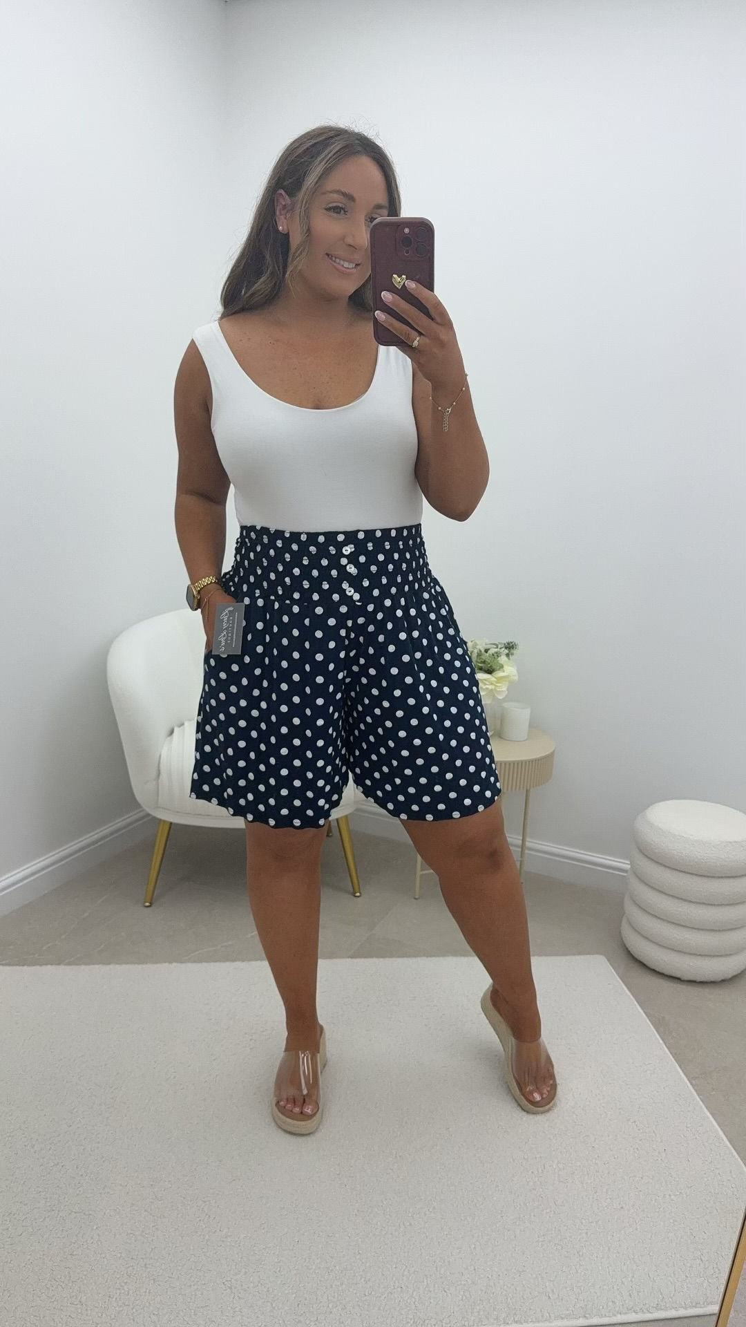 Maralyn Magic Elastic High Waist Stretchy Shorts Polka Navy