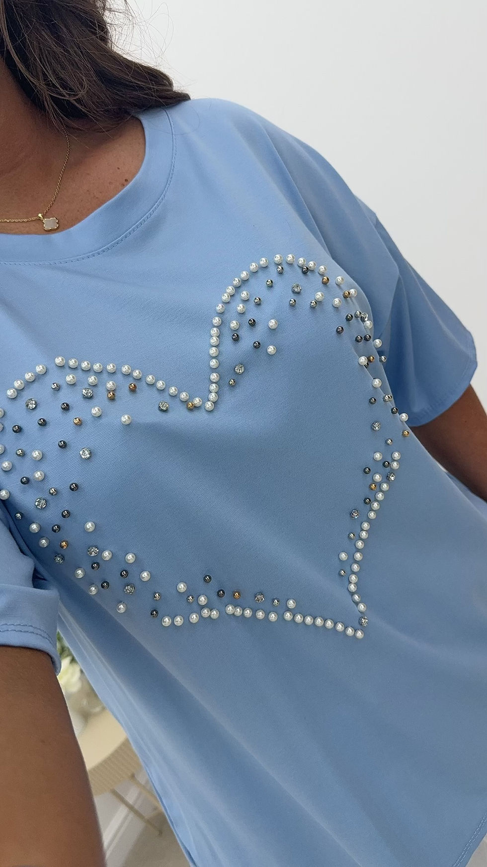 Thumbnail: Oakley Pearl Detail Heart T-Shirt Baby Blue