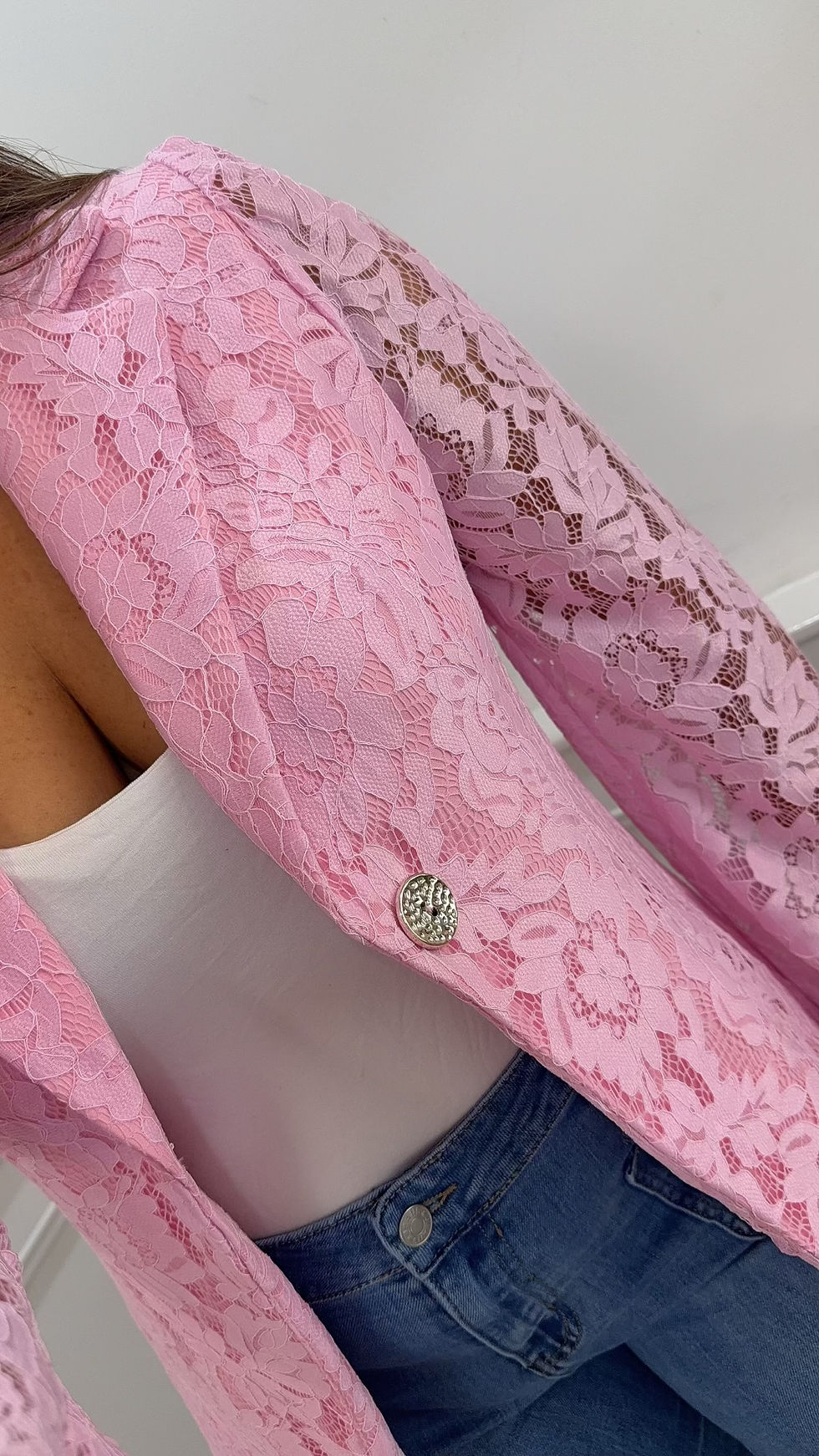 Thumbnail: Hope Lace Button Detail Blazer Pink