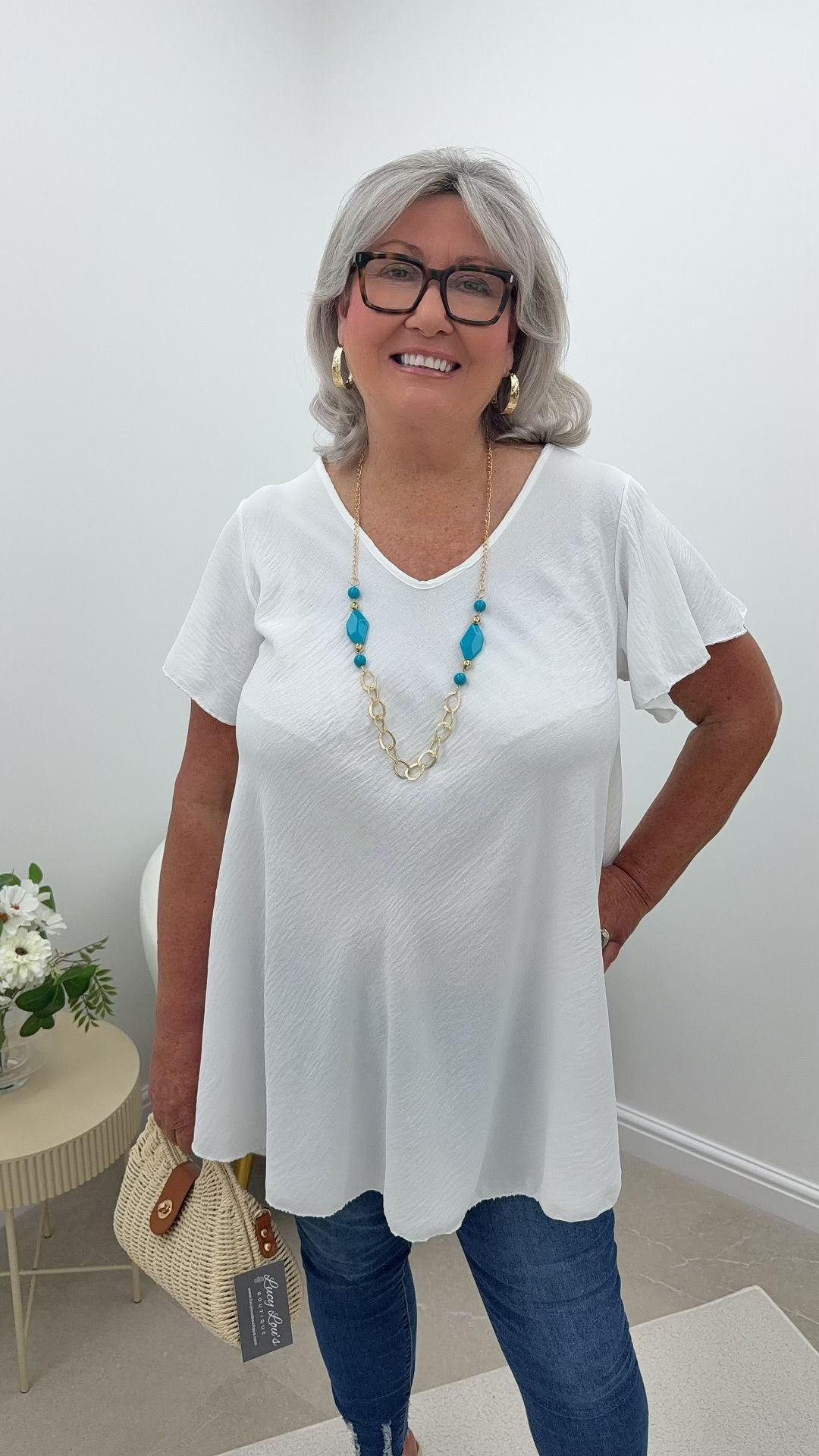 Olive Necklace Swing Chiffon Top White
