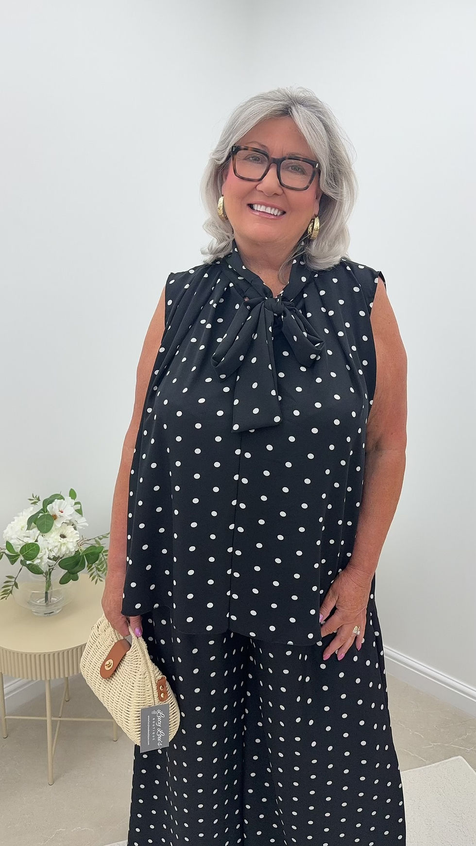 Thumbnail: Kendra Pussy Bow Sleeveless Two Piece Set Black