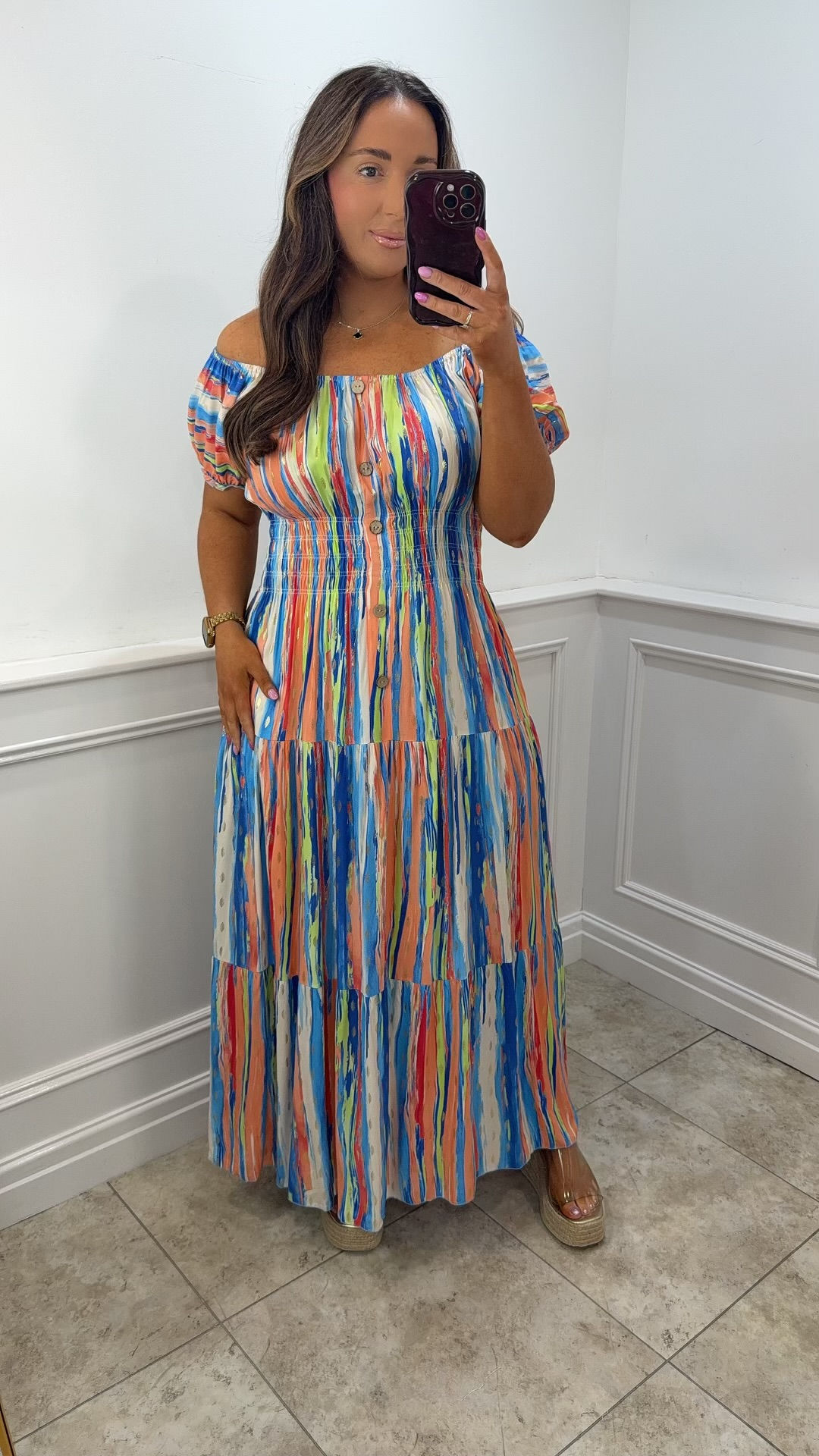 Zena Pastel Print Foil Magic Maxi Dress Blue