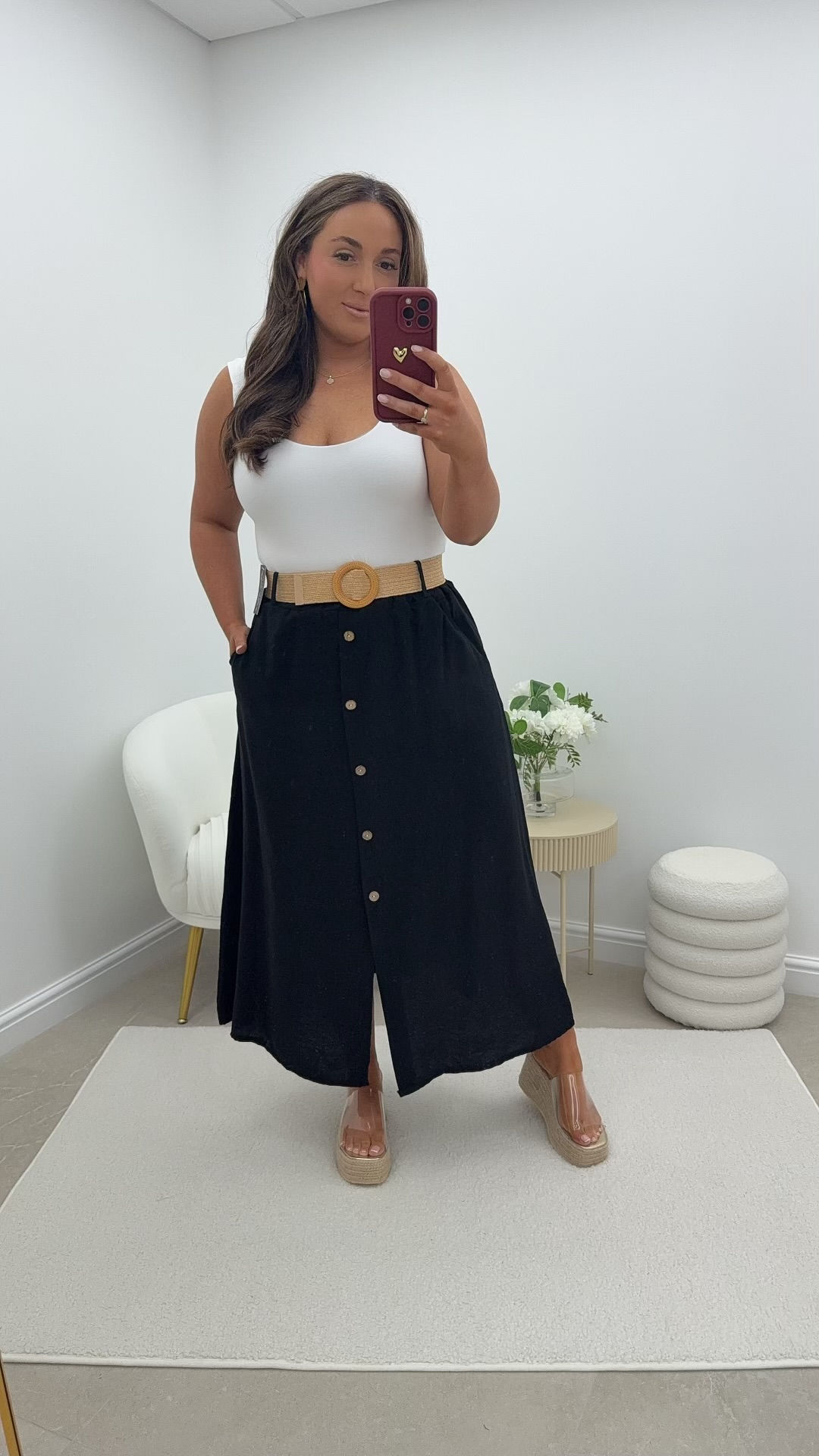 Irene Button Blended Detail Skirt Black