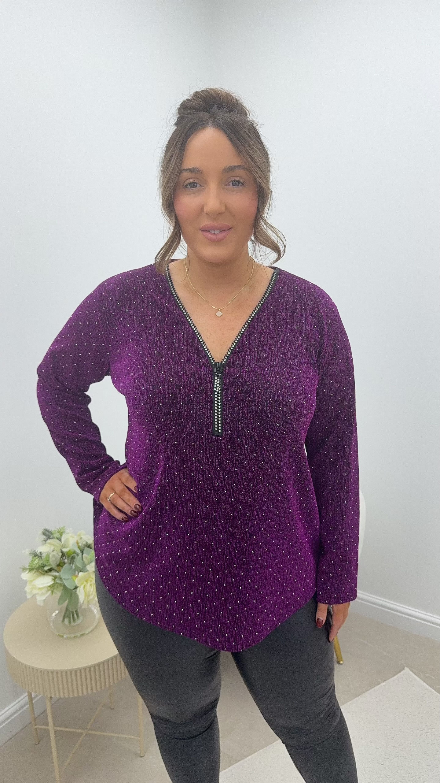 Clara Gem Sparkle Shimmer Zip Top Lilac