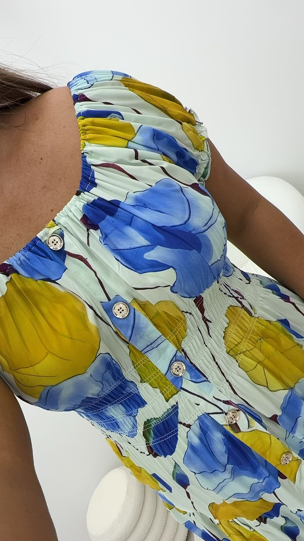 Thumbnail: Olivia Gold Button Magic Midi Dress Floral Mint