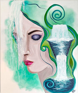 AQUA  Peinture à l'huile sur toile coton 46 x 55 cm, collection "Les Eléments" par Hatice B. Art