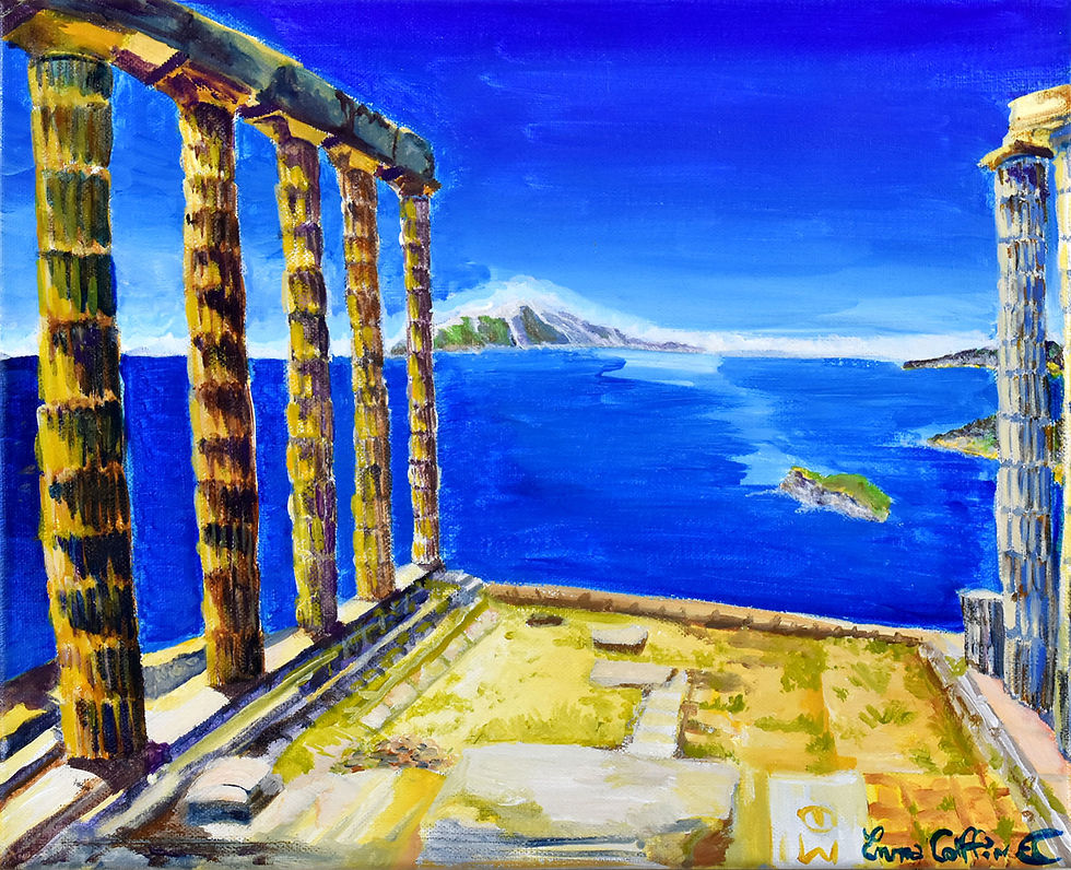 Grèce le Cap Sounion les ruines du temple de Poseidon peinture acrylique sur toile par l'artiste peintre Emma Coffin