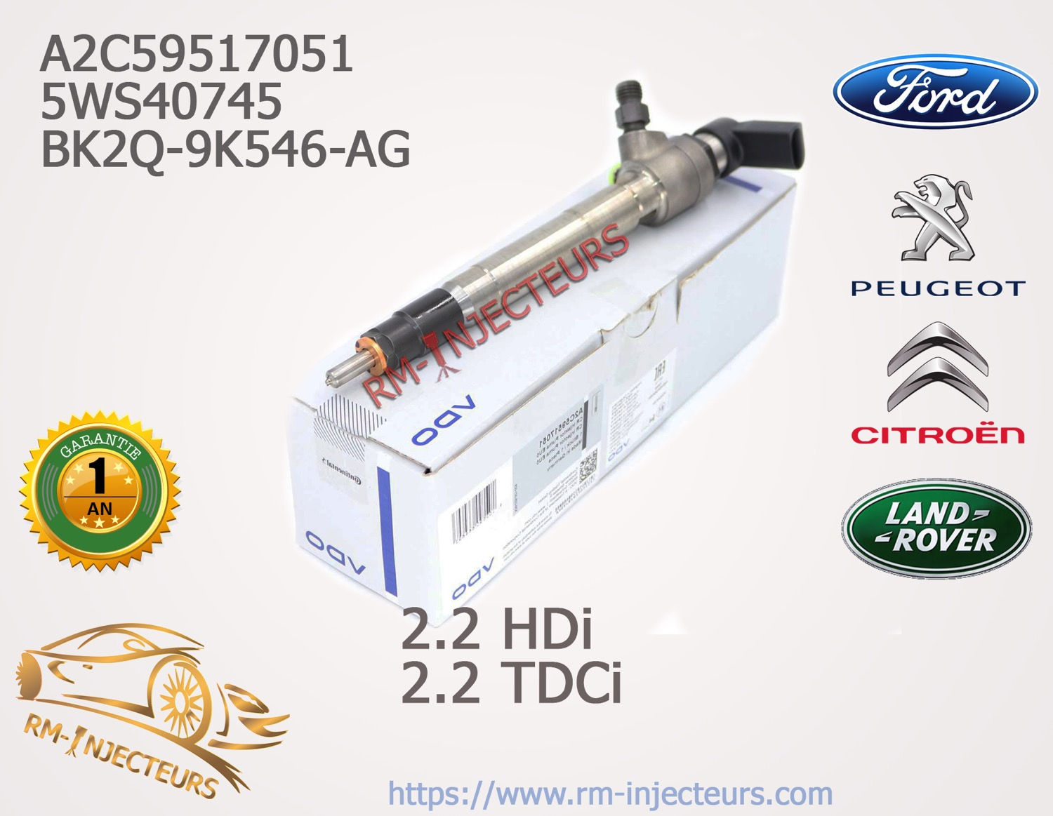 INJECTEUR NEUF BK2Q9K546AG - 9801125480 SIEMENS VDO CONTINENTAL 2.2 HDI -TDCI 