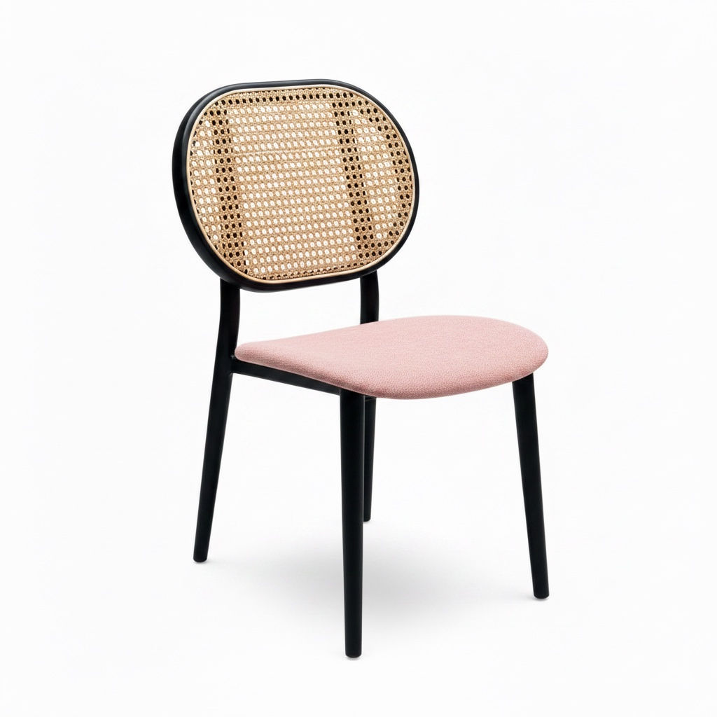 Lot de 6 chaises design cannage et tissu rose – ZUIVER (Qté : 1) CHA578B