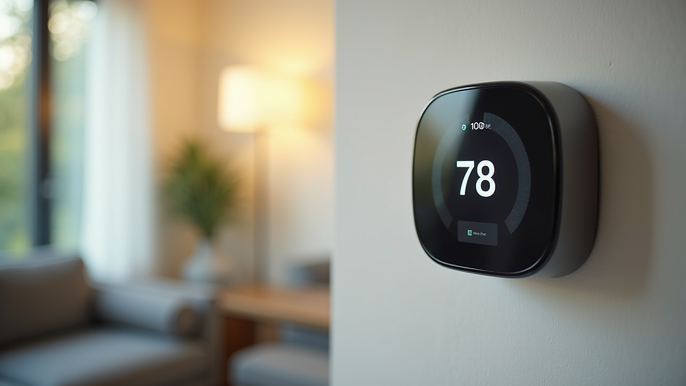 Close-up view of a modern smart thermostat on a wall