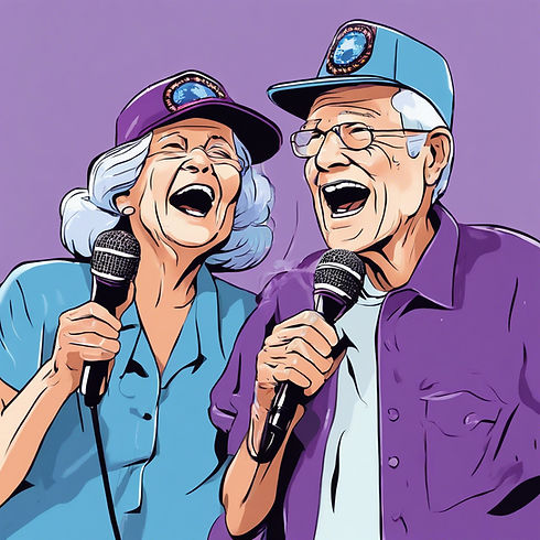 Male and female Veterans around the ages of 60 - 90 years old singing karaoke and having f