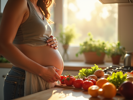 pregnant woman contemplates what to eat