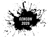"GenCon 2026" in white text in the middle of a black ink splash