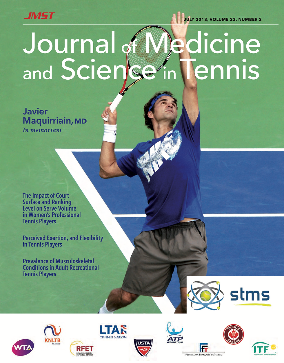 •  The Impact of Court Surface and Ranking Level on Serve Volume in Women’s Professional Tennis Players
•  Perceived Exertion, and Flexibility in Tennis Players
•  Prevalence of Musculoskeletal Conditions in Adult Recreational Tennis Players