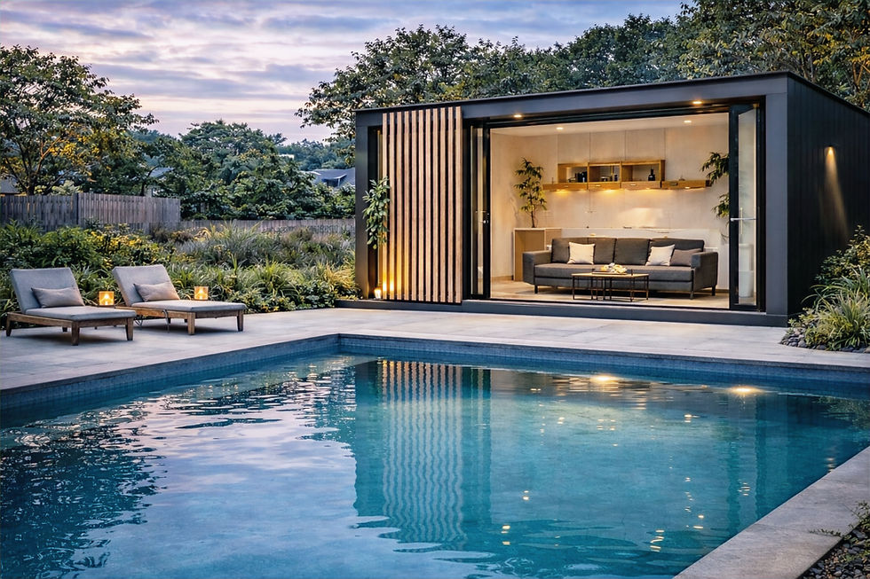 Thumbnail: Modern DJAMI granny flat exterior surrounded by greenery, contemporary Australian backyard