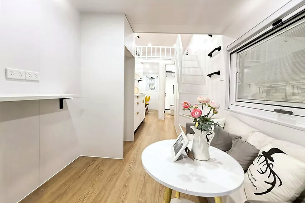 Thumbnail: Yarraman family friendly tiny home interior with open-plan living and contemporary styling