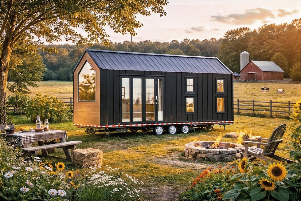 Thumbnail: Modern Bunji tiny house on wheels surrounded by native Australian bushland