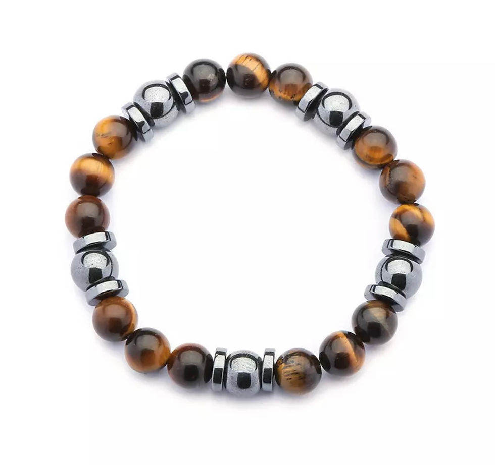 Thumbnail: 8mm Hematite and Tiger’s Eye Beaded Bracelet 