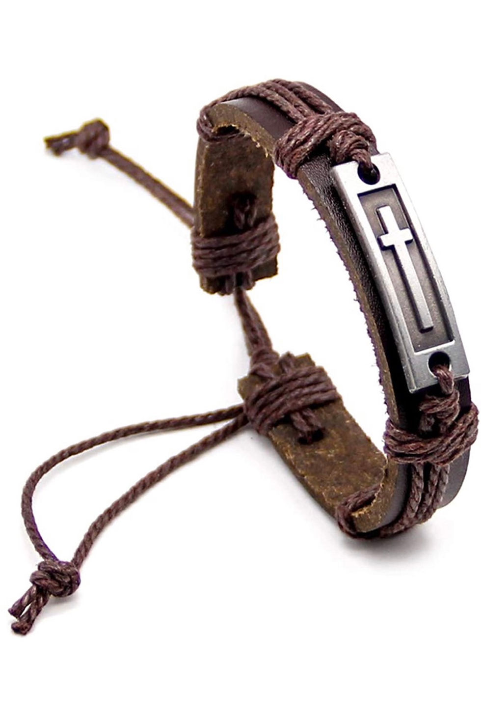 Brown Leather Adjustable Cross Bracelet